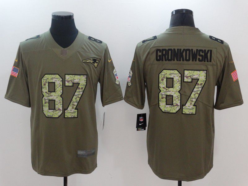 Men New England Patriots 87 Gronkowski Camo Nike Olive Salute To Service Limited NFL Jersey